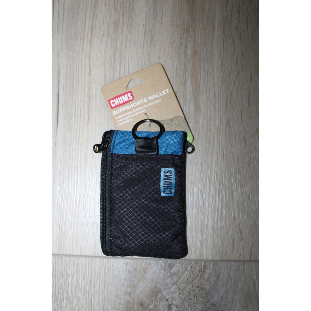 Chums Surfshorts Wallet Ocean Blue Rip-stop Nylon ID Window Key Ring NWT Beach